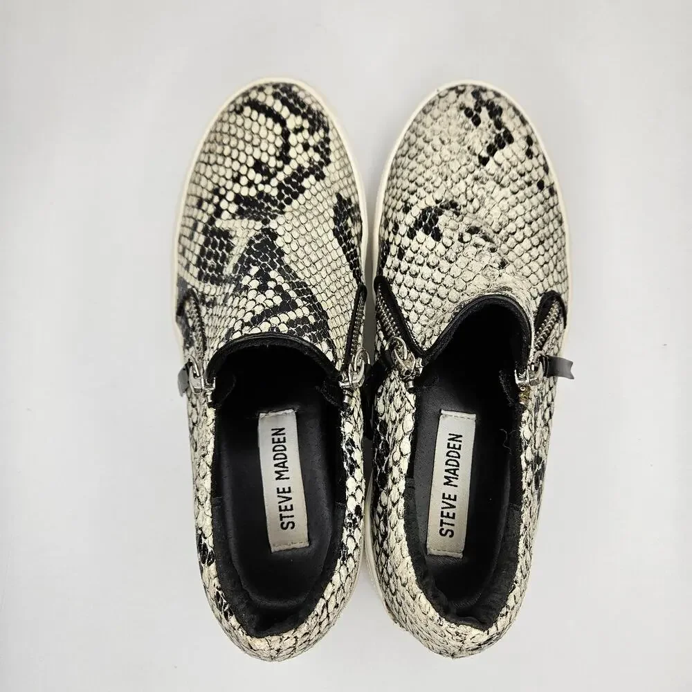 Steve Madden Black/White‎ Glammar Snakeskin Slip On Platform Sneakers Size 6M